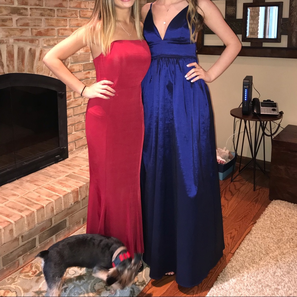Red Strapless Prom Dress